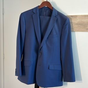 Men’s blue suit jacket and pants